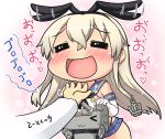  &gt;_&lt; 1boy 1girl :3 =_= admiral_(kantai_collection) bare_shoulders black_panties blonde_hair blush chin_tickle elbow_gloves gloves hair_ribbon hase_yu highleg highleg_panties kantai_collection long_hair microskirt neckerchief open_mouth outstretched_arms panties rensouhou-chan ribbon shimakaze_(kantai_collection) skirt smile solo_focus translation_request underwear 
