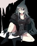  anchor boots breasts cleavage collarbone fur_trim gloves gradient_hair jewelry legs long_hair multicolored_hair necklace one_eye_closed oounabara_to_wadanohara rya_(aptkz_11) scar shorts sitting smile t-shirt tank_top very_long_hair 