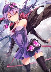  black_legwear breasts hair_ornament highres long_hair open_eyes purple_hair re_lucy red_eyes smile vocaloid yuzuki_yukari 