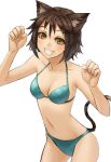  1girl animal_ears animal_pose bikini brown_hair cat_ears grin kurione_(zassou) looking_at_viewer original short_hair smile solo swimsuit tail yellow_eyes 