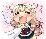  1boy 1girl =_= admiral_(kantai_collection) blonde_hair blush chin_tickle hair_ornament hairclip hase_yu kantai_collection kemonomimi_mode long_hair neckerchief open_mouth scarf skirt smile solo_focus tail tail_wagging translation_request yuudachi_(kantai_collection) 