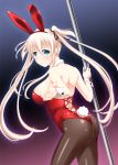  1girl animal_ears ass blue_eyes blush breasts bunnysuit detached_collar highres long_hair mabinogi nao rabbit_ears smile solo twintails umitsubame white_hair wrist_cuffs 