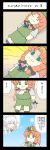  4koma awake blood blood_on_face braid comic doujinshi hat highres hong_meiling izayoi_sakuya knife_in_head knifed maid_headdress mizuki_sei multiple_girls pads redhead silver_hair touhou translation_request twin_braids yukkuri_shiteitte_ne 