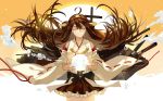  1girl ahoge brown_hair bubble carrying closed_eyes detached_sleeves hair_ornament hairband joseph_lee kantai_collection kongou_(kantai_collection) long_hair machinery nontraditional_miko smile solo turret 