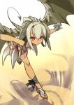 1girl dragon_girl dragon_tail dragon_wings fingerless_gloves gloves gradient gradient_background grey_eyes looking_at_viewer original outstretched_arms red_eyes simple_background solo spread_arms tagme tail ulogbe wings 