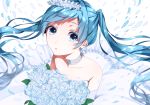  1girl aqua_eyes aqua_hair choker flower hatsune_miku rara_(pql-amz) rose solo twintails vocaloid 
