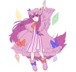  akiyoku boots bow crystal dress hat long_hair long_sleeves patchouli_knowledge purple_hair reaching reaching_out touhou violet_eyes 
