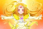 0417nao 1girl blush bow cure_muse_(yellow) earrings frills heart heart_earrings jewelry long_hair long_sleeves magical_girl orange_hair pink_eyes precure red_eyes ribbon shirabe_ako skirt smile suite_precure 