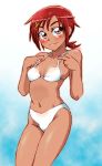  1girl bikini hino_akane onnaski precure red_eyes redhead short_hair smile_precure! standing swimsuit tan 