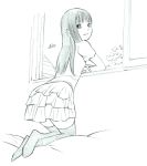  1girl long_hair monochrome original sketch solo thigh-highs traditional_media ufo yoshitomi_akihito 