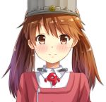  1girl arai_harumaki brown_eyes brown_hair bust kantai_collection long_hair magatama ryuuhou_(kantai_collection) smile solo taigei_(kantai_collection) twintails visor_cap 