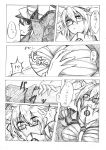  2girls absurdres breast_grab comic female_admiral_(kantai_collection) fumotewi glasses highres kantai_collection long_hair monochrome multiple_girls musashi_(kantai_collection) sarashi traditional_media translation_request twintails 