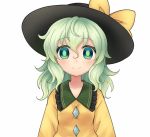  1girl animated animated_gif blinking blush bow curly_hair green_eyes green_hair hat hat_bow huge_filesize komeiji_koishi miruki smile solo touhou ugoira white_background 