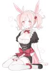  1girl alternate_costume alternate_hairstyle blush bow breasts cleavage dangan_ronpa dress enmaided flipped_hair hair_bow maid maid_headdress marin_(myuy_3) mole mole_on_breast nanami_chiaki pink_eyes pink_hair puffy_short_sleeves puffy_sleeves short_sleeves solo super_dangan_ronpa_2 thighhighs twintails 