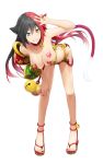  1girl animal_ears bell black_hair cat_ears cat_tail heterochromia highres ibaraki_douji_(onigiri) multicolored_hair navel official_art onigiri_(mmorpg) redhead tail tattoo two-tone_hair 