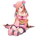  1girl breasts camisole cleavage dress hair_ornament onigiri_(mmorpg) pink_hair shizuka_(onigiri) sitting thigh-highs violet_eyes 