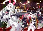  5girls alcohol alternate_costume animal_ears bare_shoulders bartender between_breasts black_hair blush bottle bowtie breasts bunny_girl bunnysuit chi-class_torpedo_cruiser chiba_tsuru claws couch crossed_legs cup detached_collar disco_ball fishnet_pantyhose fishnets ho-class_light_cruiser hood horn jacket kantai_collection large_breasts long_hair long_sleeves mask money multiple_girls navel open_mouth pale_skin pantyhose plant potted_plant rabbit_ears re-class_battleship red_eyes ri-class_heavy_cruiser scarf seaport_hime shinkaisei-kan short_hair silver_hair smile table tray very_long_hair white_hair wrist_cuffs yellow_eyes 