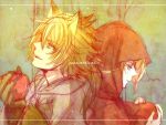  animal_ears apple back-to-back claws cloak copyright_name food fruit kagamine_len kagamine_rin ookami_wa_akazukin_ni_koi_wo_shita(vocaloid) suzunosuke_(sagula) tears vocaloid wolf_ears 