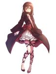  1girl alternate_costume azami_(kagerou_project)_(cosplay) black_hair d-style_wed hair_ornament hairclip highres kagerou_project pleated_skirt red_eyes simple_background skirt smile solo tateyama_ayano white_background 