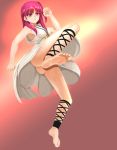  1girl anklet artist_request ass bare_legs barefoot blush breasts clenched_hand dress feet fighting_stance highres jewelry long_hair magi_the_labyrinth_of_magic morgiana necklace no_panties red_eyes redhead sideboob soles toes 