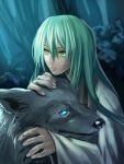  1boy enkidu_(fate/strange_fake) fate/strange_fake fate_(series) green_eyes green_hair homutatu long_hair wolf 