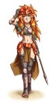  1girl armor artist_request bandage_on_nose bandages barefoot character_request dirty dirty_feet feet freckles gloves greaves loincloth messy_hair midriff navel polearm redhead sarashi scar soles solo source_request spear stick tied_hair toeless_legwear twintails walking walking_stick weapon yellow_eyes 