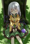  1girl heart heart_of_string komeiji_koishi no_hat sash sitting sleeping solo third_eye touhou tree_shade white_hair wide_sleeves yuuhagi_(amaretto-no-natsu) 