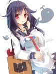  1girl ahoge bag black_hair breasts jewelry kantai_collection looking_at_viewer low_twintails magatama nunucco parted_lips patch pendant red_eyes school_uniform serafuku shopping_bag signature sketch solo tagme taigei_(kantai_collection) twintails whale 