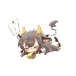  1girl akagi_(kantai_collection) animal_costume animal_ears bell blush brown_hair chibi closed_eyes cow_bell cow_costume cow_ears cow_horns cow_tail earrings horns jewelry kantai_collection long_hair lowres rebecca_(keinelove) tail 