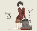  :/ barefoot belt female kantai_collection kawashina_(momen_silicon) kneeling long_sleeves mogami_(kantai_collection) short_hair shorts solo tagme 