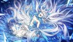  1girl 2girls artist_request black_sclera blue_eyes closed_eyes crying dress dual_persona ice long_hair multiple_girls open_mouth original pixiv_fantasia pixiv_fantasia_fallen_kings pointy_ears screaming slit_pupils very_long_hair white_eyes white_hair 