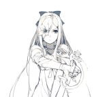  bow character_request flower_eyepatch hair_bow junwool long_hair monochrome sketch standing sword weapon white_background 