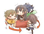  4girls =_= =d akagi_(kantai_collection) black_hair black_legwear blush box brown_hair closed_eyes directional_arrow flying_sweatdrops hair_ornament hair_ribbon hiryuu_(kantai_collection) kaga_(kantai_collection) kantai_collection long_hair multiple_girls muneate open_mouth pleated_skirt rebecca_(keinelove) ribbon running short_hair side_ponytail simple_background sitting skirt smile solid_oval_eyes souryuu_(kantai_collection) surrounded tasuki thigh-highs white_background zettai_ryouiki 