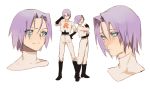  1boy aqua_eyes dual_persona kojirou_(pokemon) poke_ball pokemon purple_hair rei_(sanbonzakura) standing uniform white_background 