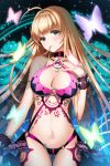  1girl aile_(crossroads) blonde_hair breasts butterfly cleavage detached_collar flower green_eyes helena_k_sink long_hair navel open_mouth rose solo sword_girls tattoo veil very_long_hair wrist_cuffs 