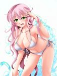  1girl bikini breasts cleavage green_eyes highres hirayama-h leaning_forward long_hair original pink_hair swimsuit 