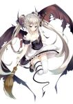  1girl bare_shoulders bat_wings horns long_hair maid original red_eyes silver_hair solo tail thigh-highs twintails wings yuui_hutabakirage 