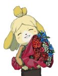  blonde_hair bouquet dog doubutsu_no_mori flower grin long_hair nintendo rangai shizue_(doubutsu_no_mori) smile 