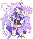 1girl cure_fortune hair_ornament happinesscharge_precure! heart_hair_ornament hikawa_iona kuroi_paseri long_hair looking_at_viewer magical_girl precure purple_hair purple_skirt skirt smile solo star thigh-highs very_long_hair violet_eyes 