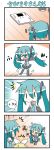  &gt;_&lt; /\/\/\ 0_0 4koma :d black_legwear blonde_hair blush chibi chibi_miku comic crying crying_with_eyes_open green_hair hair_ornament hairband hatsune_miku headphones kagamine_rin long_hair minami_(colorful_palette) necktie open_mouth outstretched_arms pleated_skirt short_hair silent_comic skirt smile spread_arms sweat sweatdrop tagme tears thigh-highs translation_request trembling twintails vocaloid weighing_scale xd zettai_ryouiki |_| 