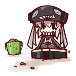  1girl black_eyes bucket chibi flat_gaze highres kantai_collection nuu_(nu-nyu) roomba shinkaisei-kan short_hair silver_hair simple_background sitting solo tagme translation_request white_background wo-class_aircraft_carrier 