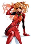  1girl 244_(bo-z) blue_eyes eyepatch hair_ornament long_hair neon_genesis_evangelion orange_hair plugsuit shikinami_asuka_langley simple_background sitting solo souryuu_asuka_langley white_background 