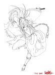  1girl 2014 artist_name character_request dated guilty_gear highres long_hair monochrome nty-in-the-house ponytail scar signature simple_background sketch solo sword tagme weapon white_background 
