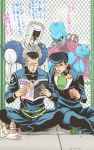  4boys 96kuroie black_hair crazy_diamond gakuran jojo_no_kimyou_na_bouken juice_box midler multiple_boys nijimura_okuyasu reading school_uniform stand_(jojo) the_hand_(stand) 