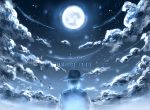  1boy artist_request blue character_name clouds cloudy_sky commentary_request from_behind hat highres male moon night scp-990 scp_foundation sky solo star_(sky) starry_sky 