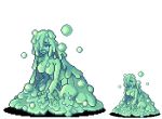  1girl breasts bubble bubble_slime_(monster_girl_encyclopedia) exet goo_girl large_breasts lowres monster_girl monster_girl_encyclopedia open_mouth pixel_art sad slime solo 
