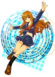  1girl brown_eyes brown_hair fate/extra_ccc fate_(series) kishinami_hakuno_(female) long_hair mgk968 midriff school_uniform solo 