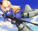  1girl a9b_(louis814) animal_ears ascot blonde_hair blush cat_ears cat_tail flying glasses gun open_mouth pantyhose perrine_h_clostermann rifle solo strike_witches striker_unit tail weapon yellow_eyes 