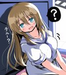  1girl between_breasts blonde_hair breasts character_request dress long_hair looking_at_viewer neckerchief open_mouth saki smile solo translation_request tsuzuri_(tuzuri) white_dress 