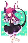1girl blue_eyes detached_sleeves dress fate/extra_ccc fate_(series) horns lancer_(fate/extra_ccc) long_hair pandasiro pink_hair pointy_ears solo tail tail_raised two_side_up